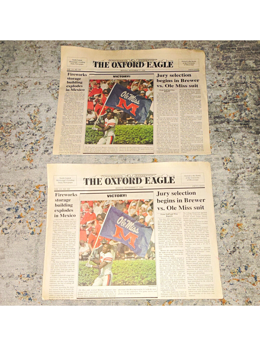 The Oxford Eagle Newspaper Monday Sept 27 1999 Oxford MS Ole Miss Victory P37
